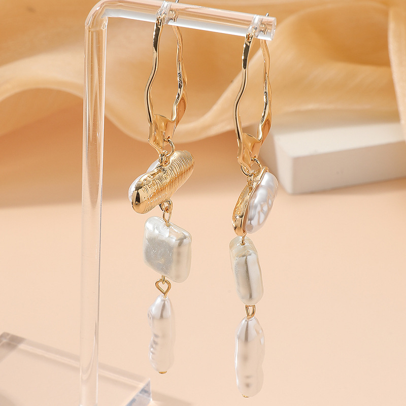 1 Pair Vacation Water Droplets Inlay Alloy Artificial Pearls Drop Earrings display picture 2