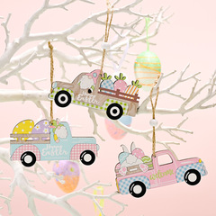 Cross-border new product Haobei Easter decoration Easter wooden car ornament small car rabbit ornament