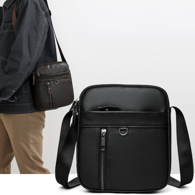 New First-Layer Cowhide Shoulder Bag, Genuine Leather Men's Bag, High-End Business Bag, Chest Bag, Cross-Body Bag, Cross-Body Bag