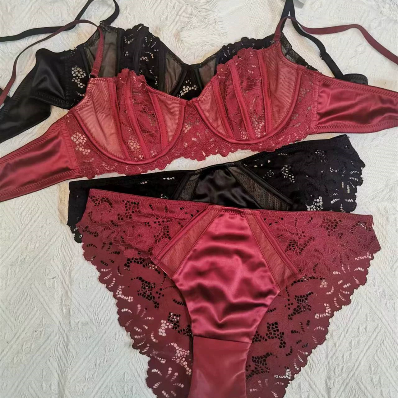 (Cross-border trading), lace ultra thin bra, supporting underwear with steel rings, sexy set, french style