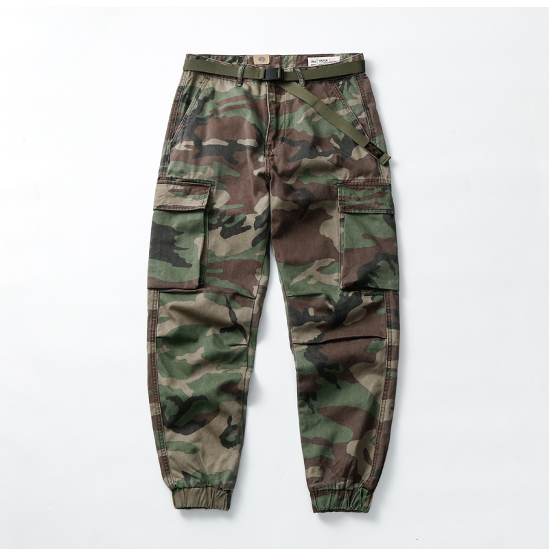 GDDQSDC tipo duro camuflaje táctico overoles hombres y mujeres de estilo americano retro casual suelta pantalones atados al tobillo pantalones de moda Primavera