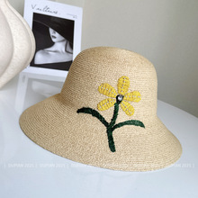 精品超细拉菲草辫渔夫帽子女夏季防晒草帽金盏花盆帽百搭遮阳帽潮