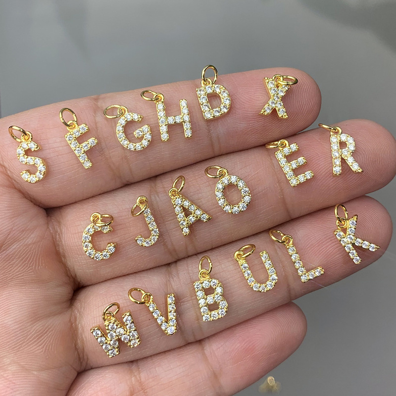 Cross-Border Hot Selling Micro-Paved Zircon 26 English Letters DIY Jewelry Accessories 14K Gold Color-Preserving Pendant Necklace Pendant Cross-Border Hot Selling Micro-Paved Zircon 26 English Letters DIY Jewelry Accessories 14K Gold Color-Preserving Pendant Necklace Pendant