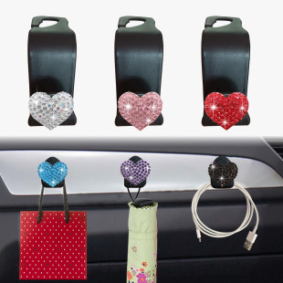 Rhinestone AB mud love car interior hook front seat center console decorative stickers car multifunctional hanging