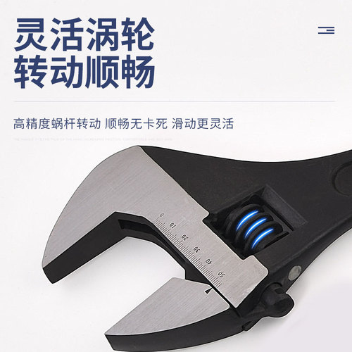 Factory cross-border wholesale large open mouth black handle wrench 6/8/10/12/15/18 inches polished chrome