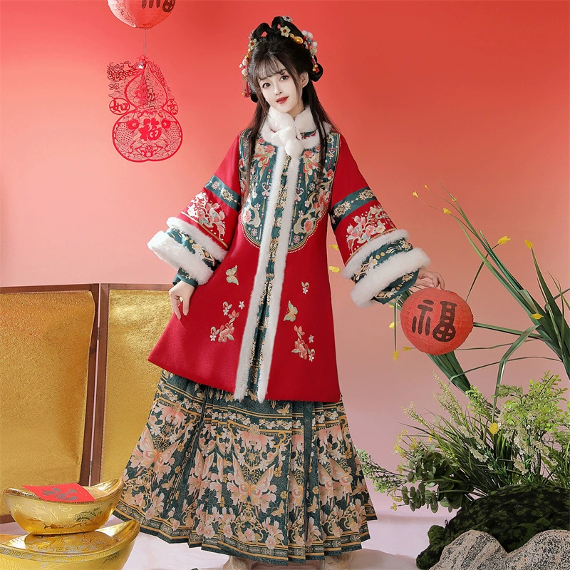 Hanyu Kui_Songdie Ming династия ханфу женщины 2025 новый оригинал зимняя тяжелая пряная длинная накидка лошадиного лица юбка древний костюм