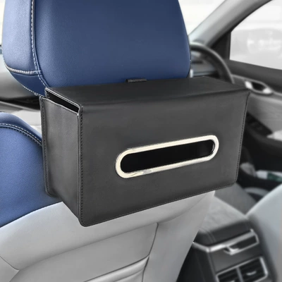 Cross-border new car tissue box hanging tissue bag car chair back tissue box car tissue box supplies (Car tissue box/set) - b1-tissue-box-black
