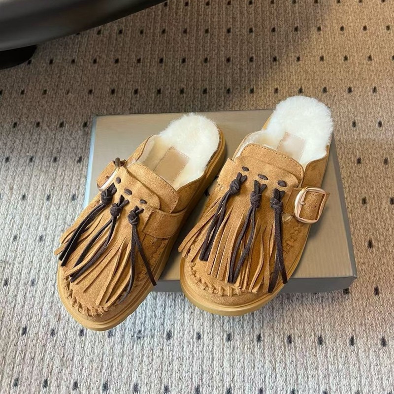 欧洲站真皮流苏软底复古厚底包头半拖鞋女秋时尚软底防滑勃肯拖鞋|undefined