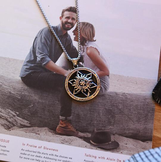 Six pointed star necklace men's sun pendant, domineering and personalized street photo, trendy accessories small hang_voghion.com