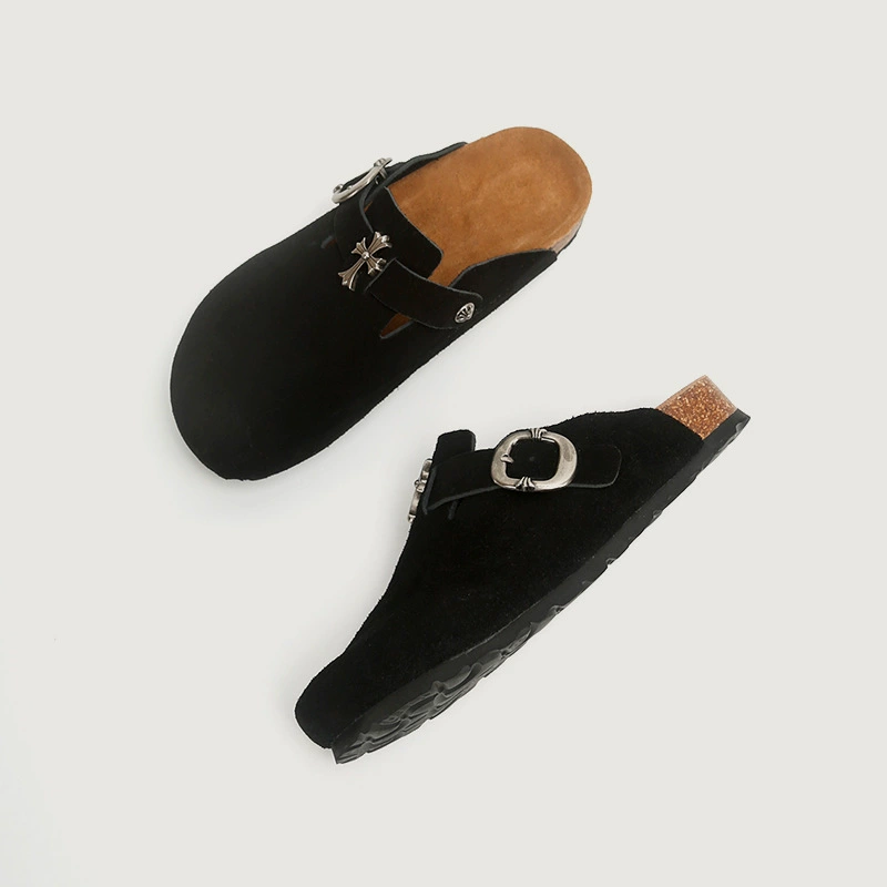 Туфли Birkenstock с открытыми носком и пяткой из металла для мужчин и женщин, кожа Crazy Horse, пробковая толстая подошва полуразлитые тапочки-носок-напоминание, ленивые Birkenstock тапочки для женщин