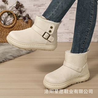 东北厚底雪地靴女冬季大码加绒加厚毛毛短靴软底舒适保暖中筒棉鞋