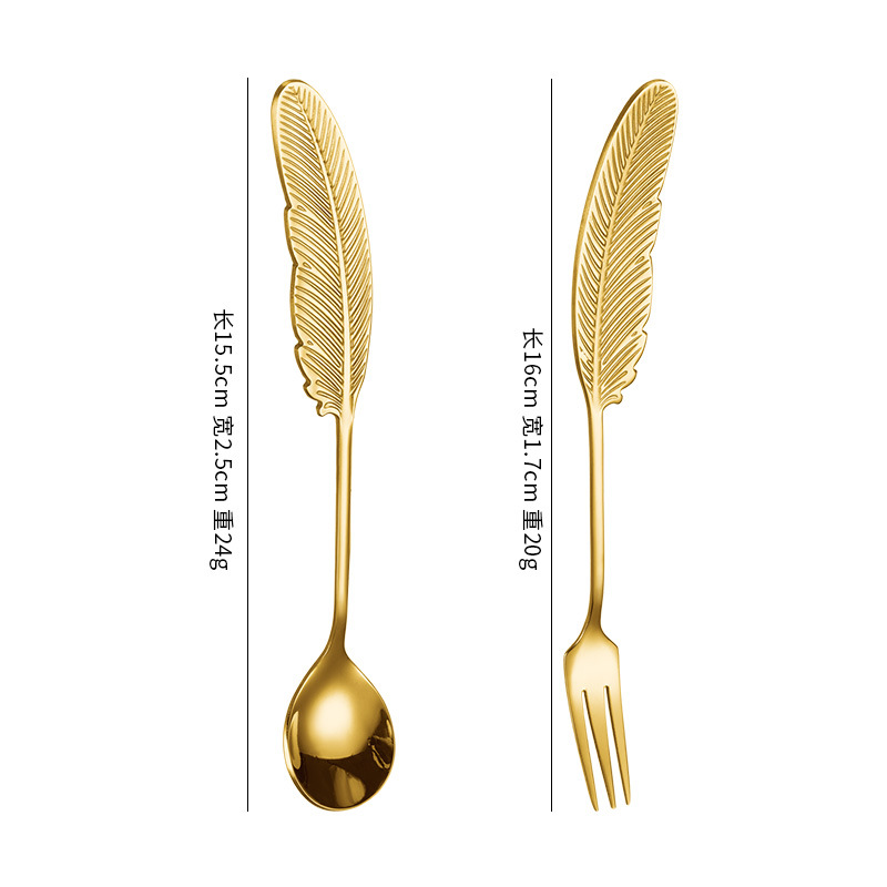 Cuchara de Acero Inoxidable 304 con Diseño de Pluma - Para Café y Postres, Vajilla de Lujo