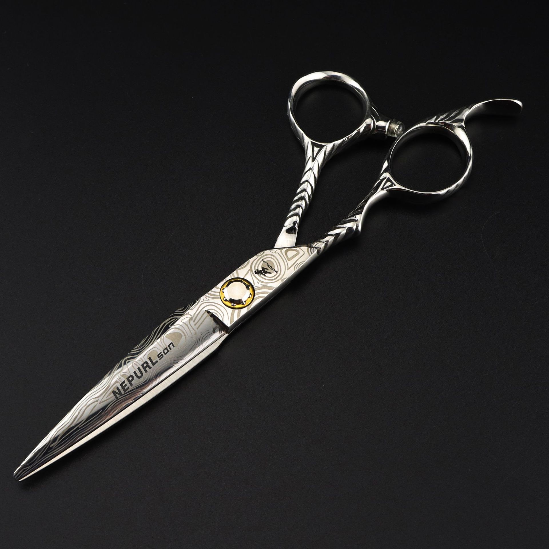 Tijeras de peluquería para zurdos con tornillo de cojinete de 6,0 pulgadas y patrón de Damasco: tijeras rectas para entresacar y cortar._voghion.com