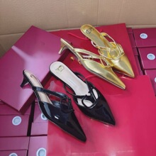 华伦性感高跟细跟尖头鞋2026春季新款女单鞋百搭中空鞋V扣一字扣