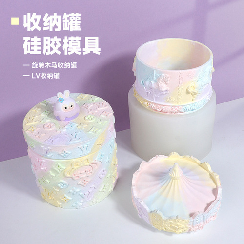 Rotating Carousel Storage Jar Silicone Mold Handmade DIY Crystal Droplet Scented Plaster Brand Storage Jar Mold