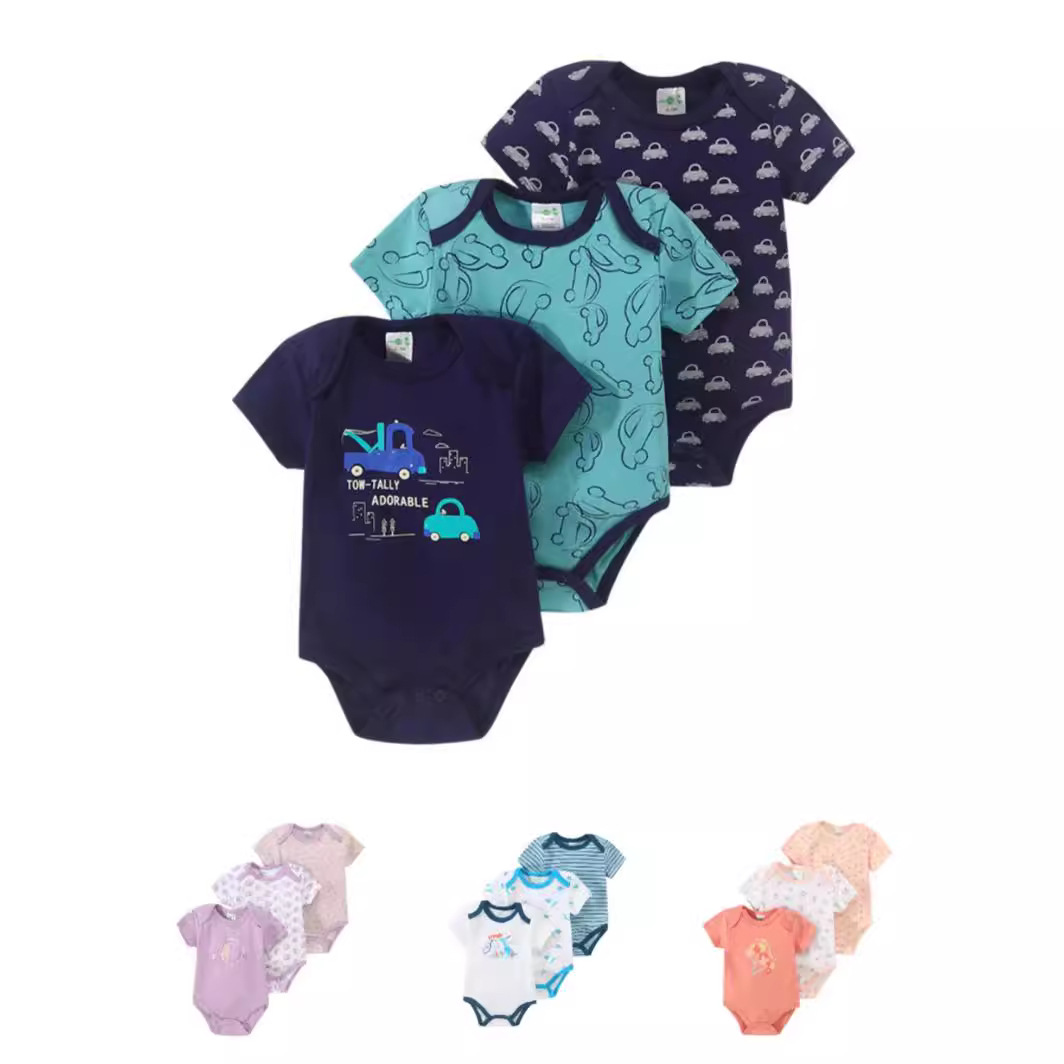 New baby clothes summer men's and women's treasure short sleeve one-piece bag fart 3-piece set 0-1 years old cross-border sales