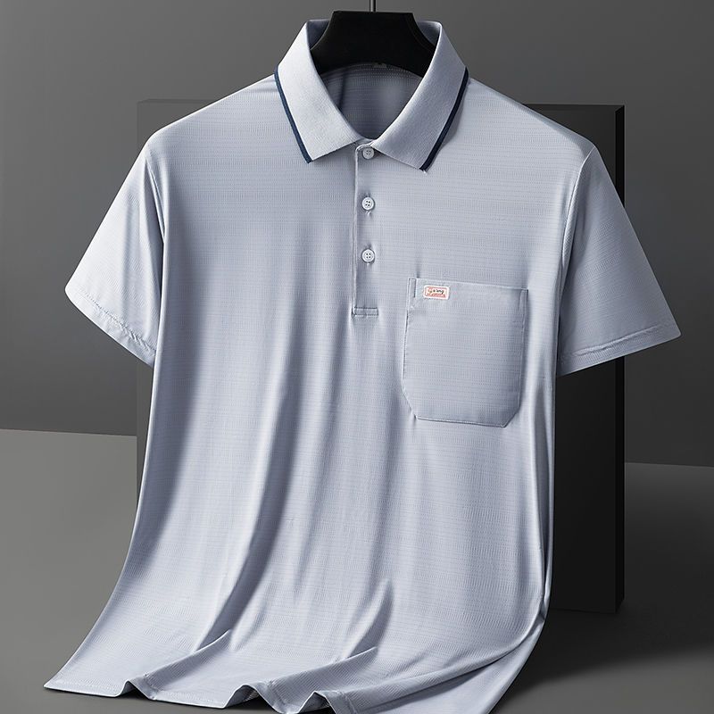 卸売りの新品の男性は半袖のtシャツのポケットのpoloシャツの速乾の氷の糸のお父さんをめくって高級な思いやりの夏を詰めます。|undefined