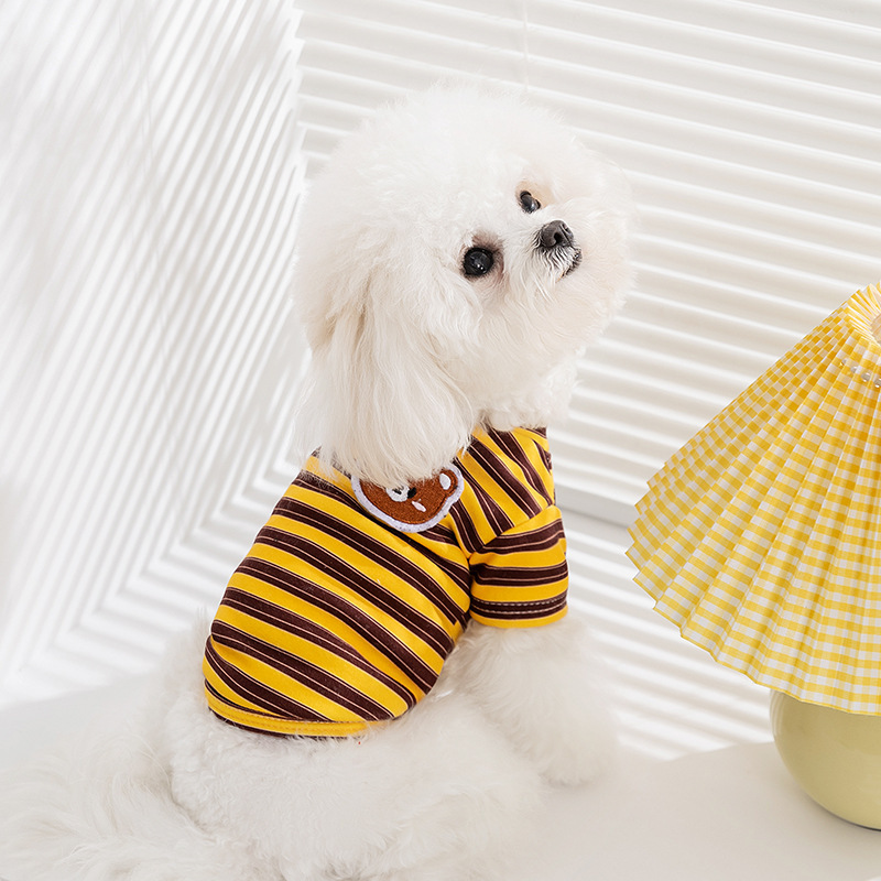 Ropa de casa de primavera y verano para perros Camisa de fondo de animales pequeños a rayas Teddy Perro pequeño Gato Ropa para perros de dos patas