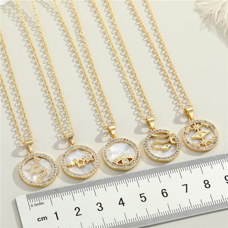 Fashion round point diamond star devil eye snake pendant necklace