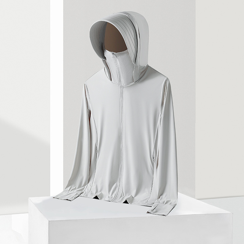 Hombre y mujer desmontables chaqueta protector solar hielo anti-UV al aire libre chaqueta de piel logotipo impresa