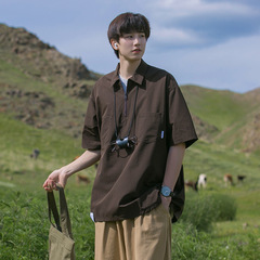 日系poloシャツ半袖男性タイプ夏ファッショントレンドゆるい半ファスナー山系機能工装シャツtシャツ