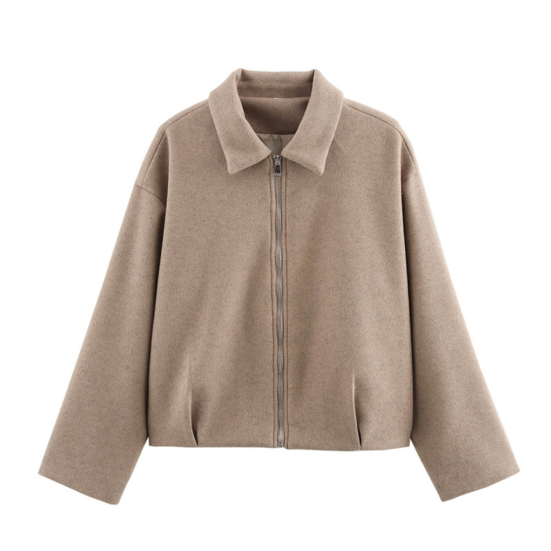 Qadın yun jaket, plissəli, fermuarlı, yumşaq toxunuşlu