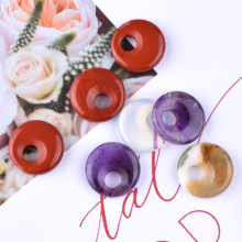 跨境18mm天然水晶石边孔平安扣吊坠偏孔大孔圈圈怀古diy饰品配件