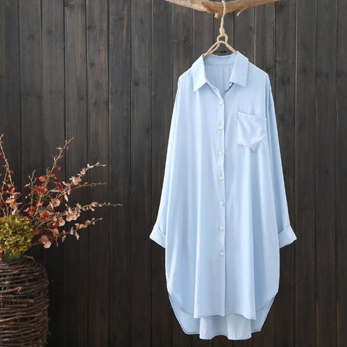 Cross-border summer long-length long-sleeved solid color women's literary loose front short back long sun protection coat open jacket thin outerwear