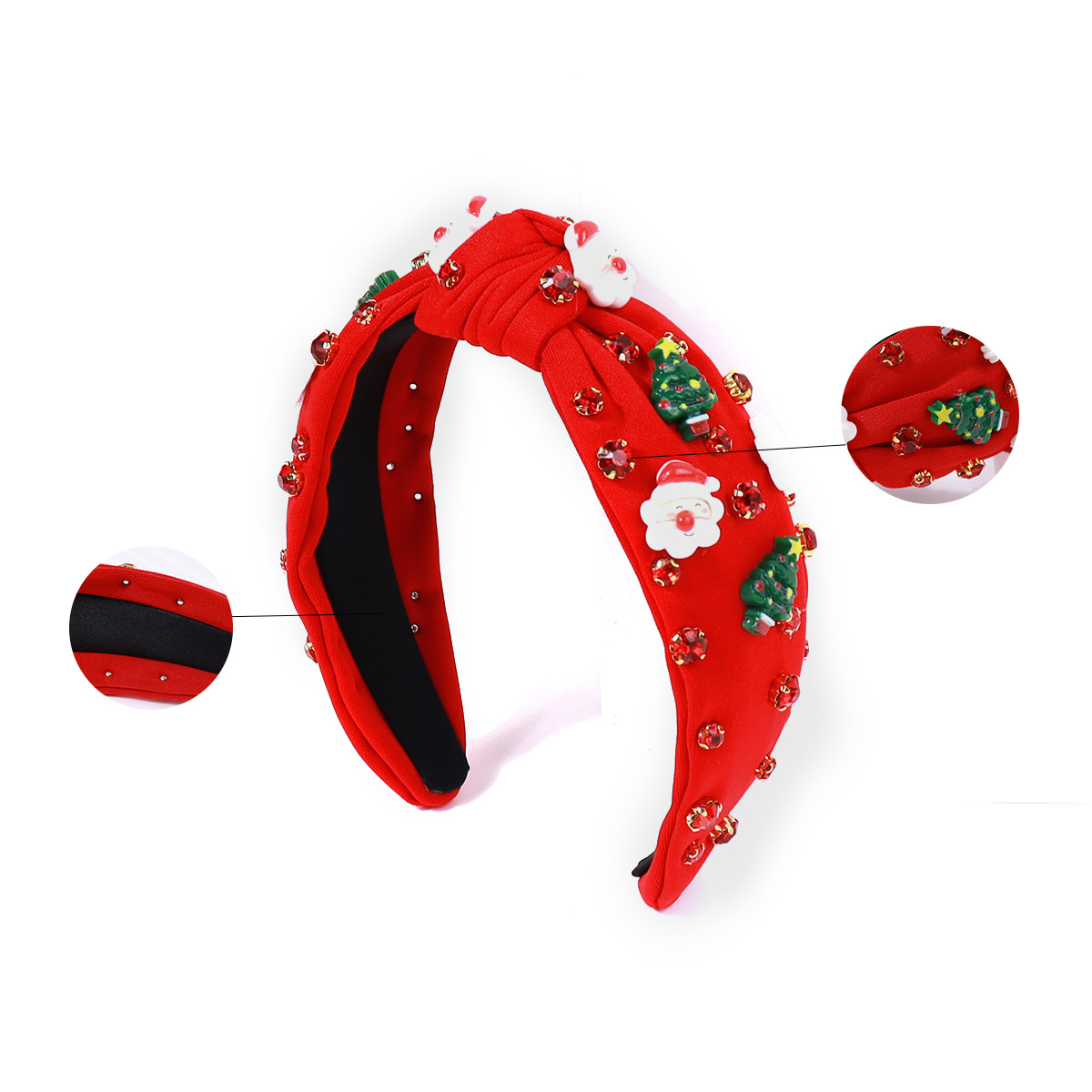 Kerst strass geknoopte hoofdband voor vrouwen, juweel kristal parel versierde twist brede haarband kerstman accessoires vakantie haar hoepel cadeau_voghion.com