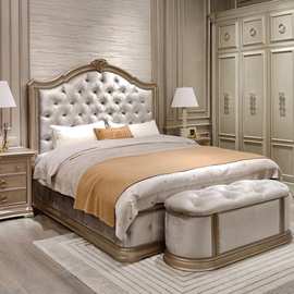 美式art新款筑源系列轻奢实木双人床1.8米主卧复古做旧法式雕花床
