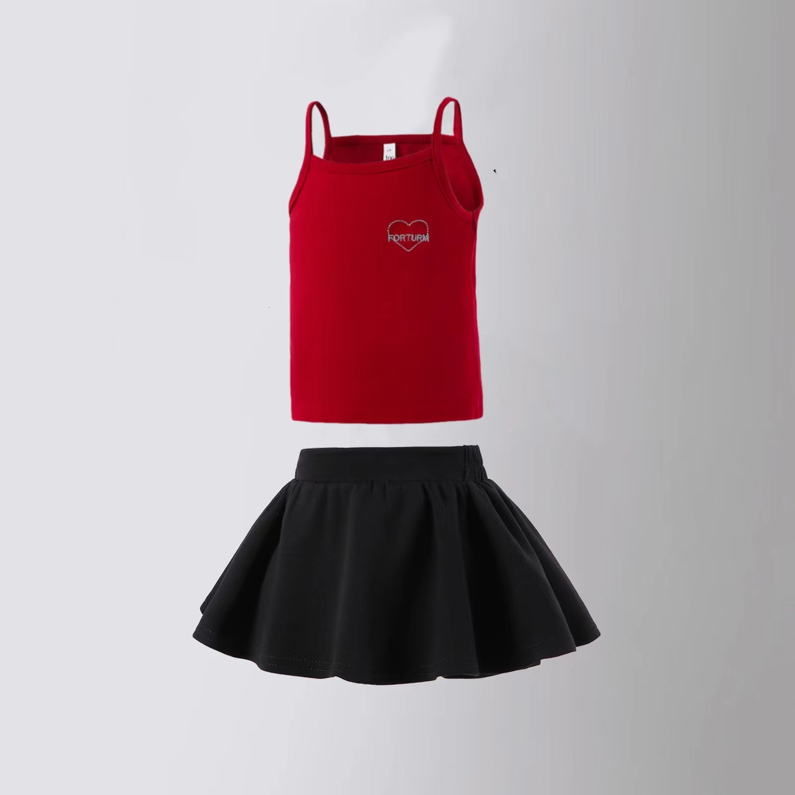 2024女童夏季新款半身裙蓬蓬裙鬆緊腰彈力短裙高腰黑色傘裙大擺裙