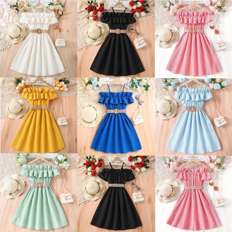 Girl's Skirt Subnet Red Explosions Summer European and American Style off-shoulder Suspender Skirt Western Style Summer Dress Girl's Big Boy's dress Girl's Skirt Subnet Red Explosions Summer European and American Style off-shoulder Suspender Skirt Western Style Summer Dress Girl's Big Boy's dress