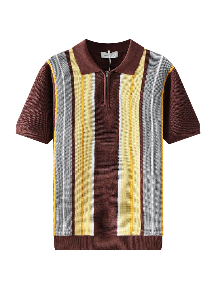 Europa y los Estados Unidos transfronterizos hombres hielo tejido polo camiseta comercial solapa rayas de manga corta polo camiseta polo al por mayor