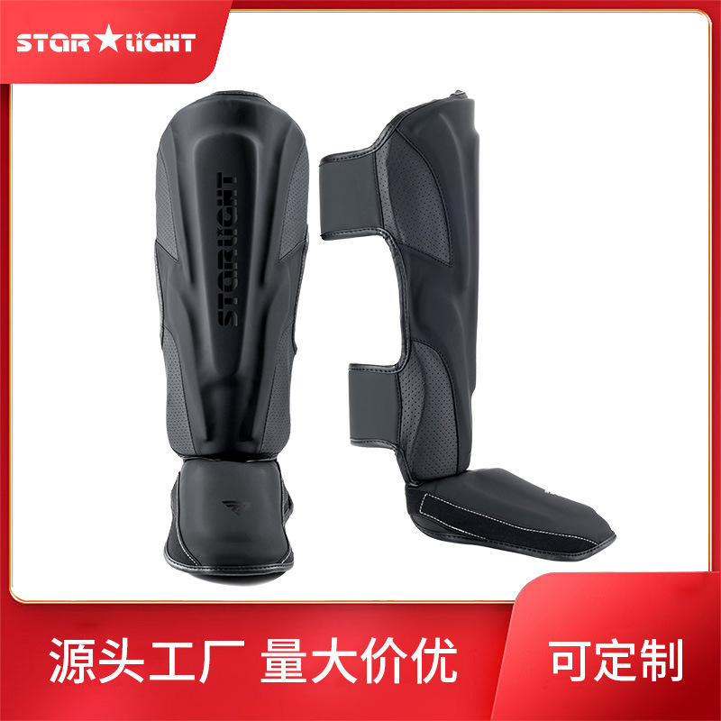 Customized combat leg guards for Sanda and Muay Thai training, shin guards with footback and ankle protection, adult boxing leg guards, thickened, wholesale