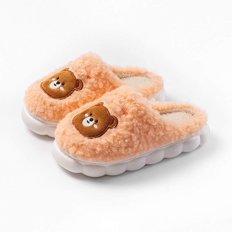 2025 otoño y invierno nuevas zapatillas de algodón dibujos animados lindos de cachemira calentamiento de fondo grueso antideslizante zapatos de algodón domésticos para mujeres
