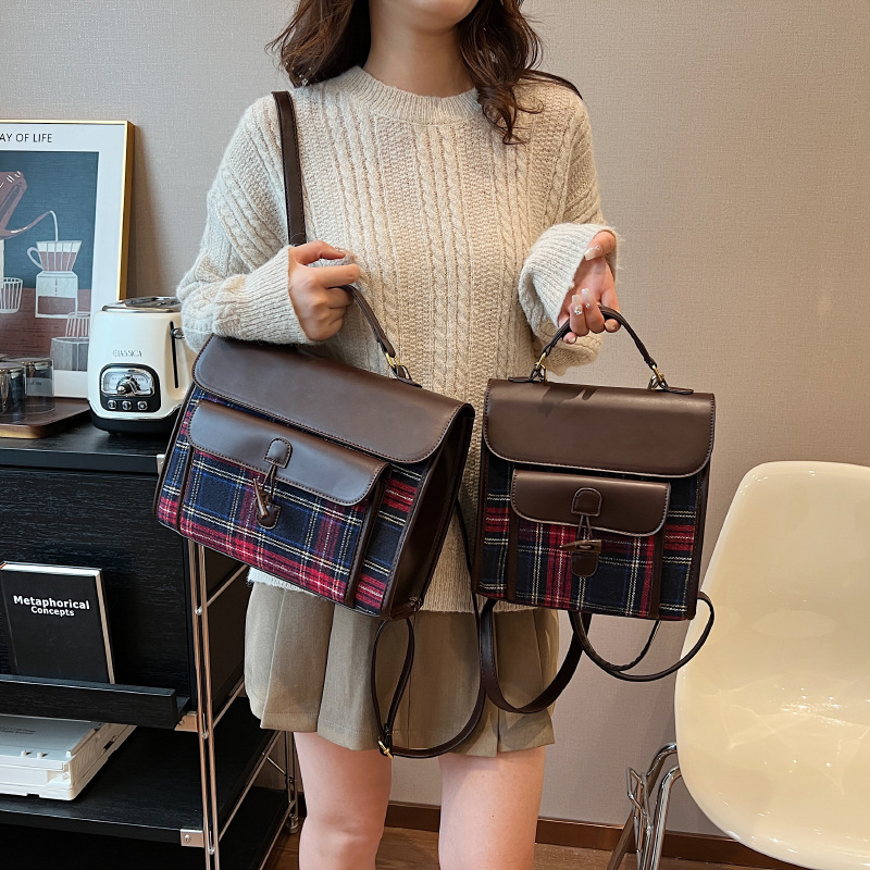 2023 New Autumn/winter Woven Plaid Double Single Cross Shoulder Women's Bag with Mermaid Style Korean_voghion.com