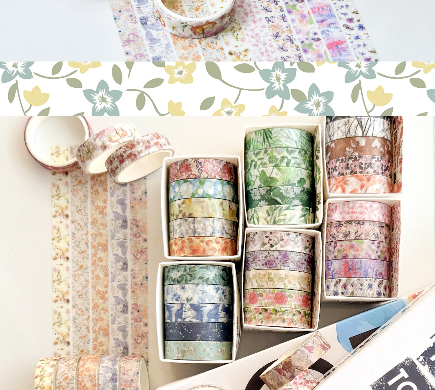 20g Weight Washi Tape Stationery Type 1 Set Quantity Learning, Daily Occasion Washi Material Flower Pattern Romantic, Pastoral Style 1 Set Flower Learning Daily Washi Romantic Pastoral Washi Tape 3
