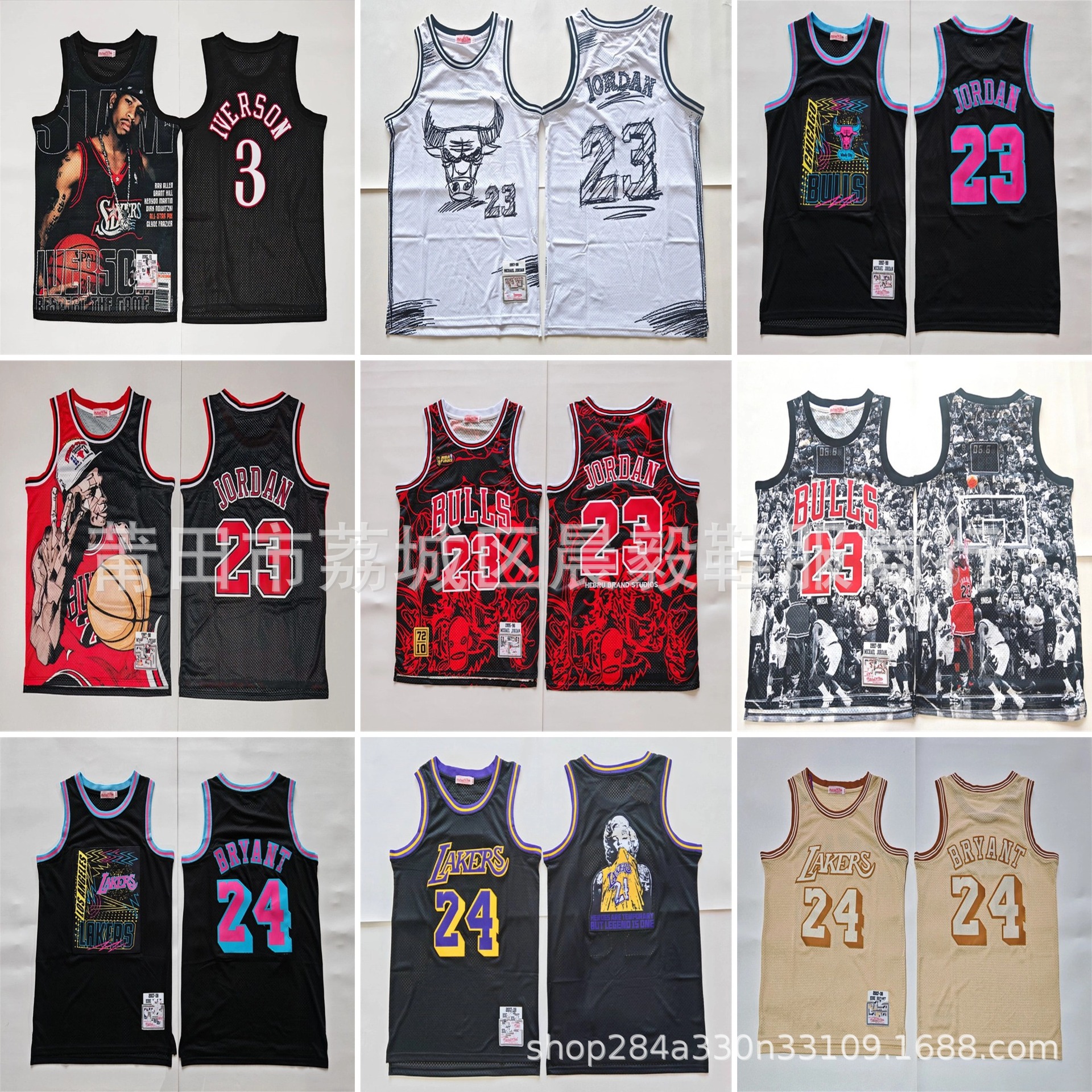 Foreign Trade Wholesale Embroidered Basketball Uniforms Lakers 23 # James 24 # Kobe Bulls 23 # 76Ers 3 # Iverson