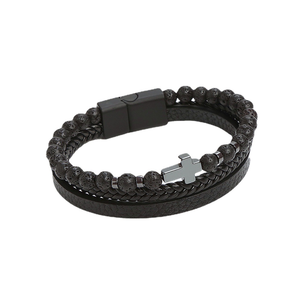 Amazon Bracelet Popular Natural Stone Stainless Steel Bracelet Tigereye Men's Cross Bracelet Ornament Manufacturer