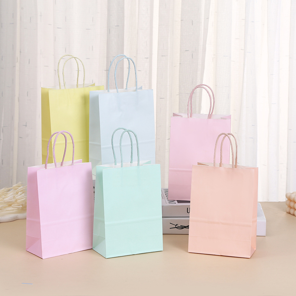 新款马卡龙随手礼品袋 创意纯色手提袋 小清新牛皮纸袋礼物袋批发