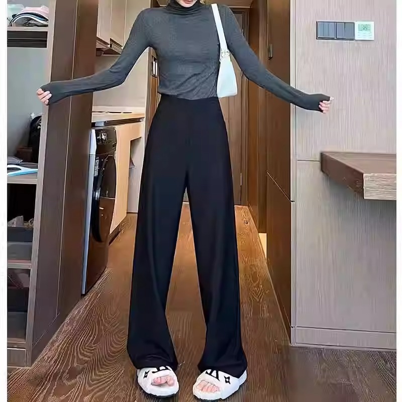 Pantalones de piernas anchas grises y negras, pantalones de trajes casuales, pantalones rectos estrechos, primavera y otoño de 2024