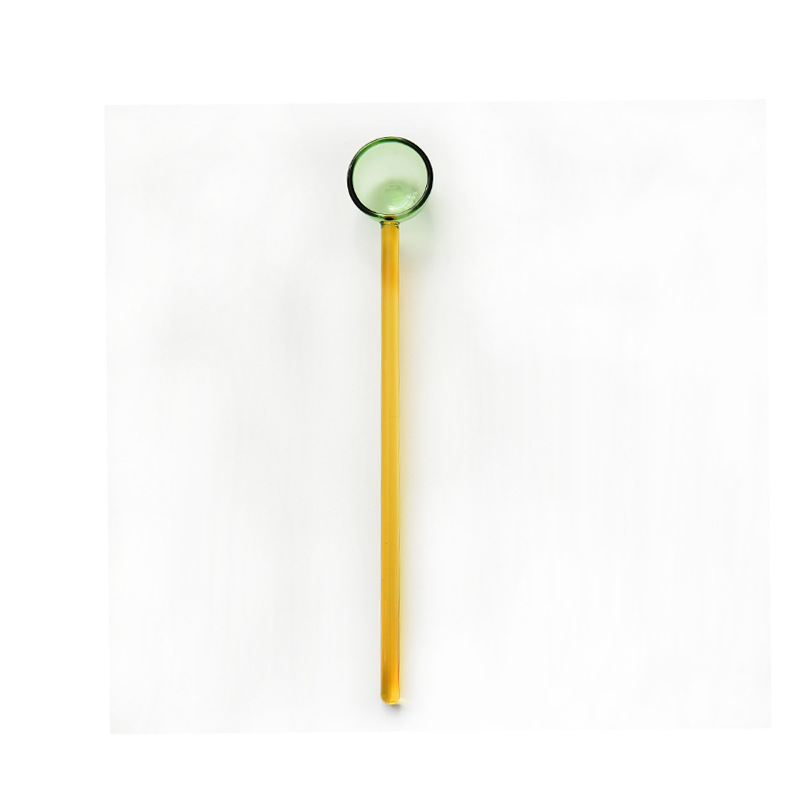 Cuchara de postre de leche creativa color transparente cuchara de vidrio resistente a altas temperaturas cuchara de varilla de agitación de café de mango largo de color alto