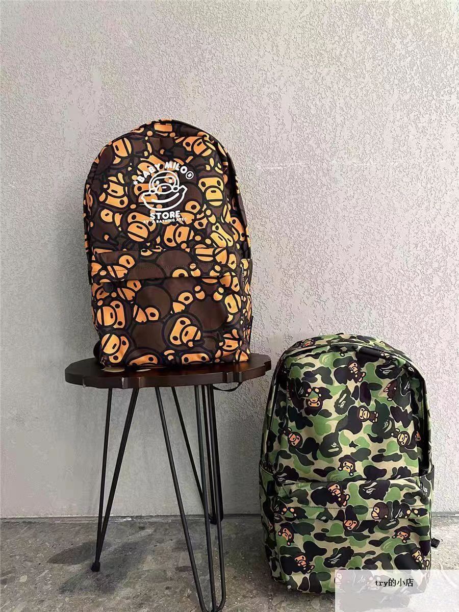 즉시 배송 BAPE BABY 클래식 블루 그린 카모플라주 원숭이 동물원 백팩 캐주얼 만화