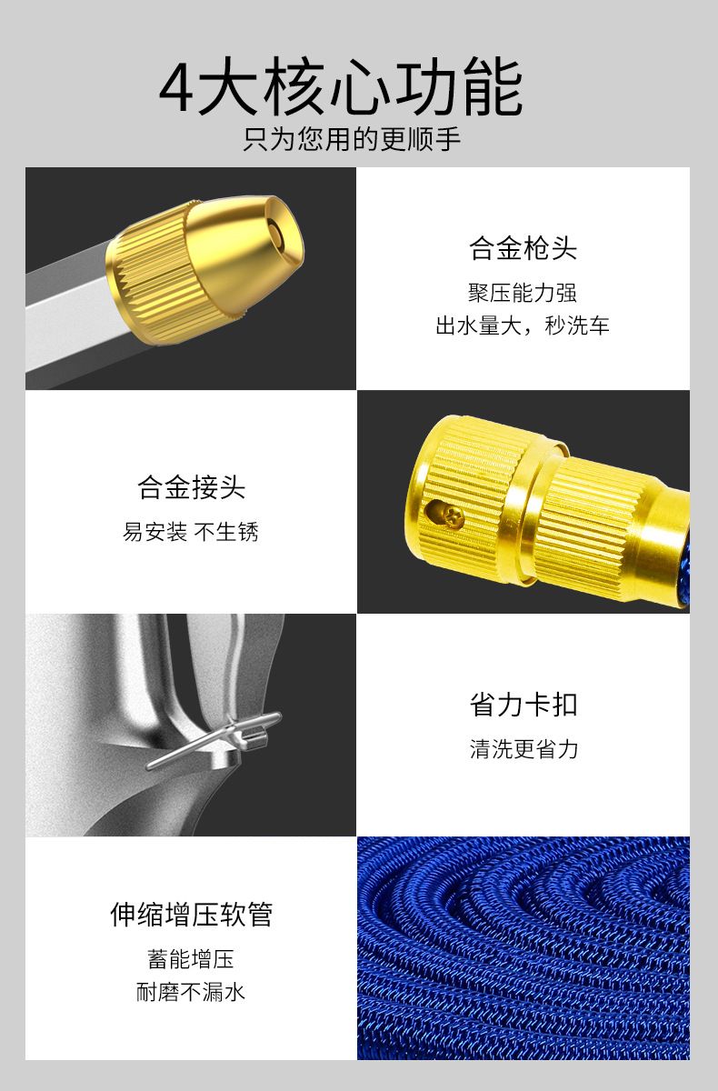 Suitable for Car Washing Water Gun, High-Pressure Household Tool, Telescopic Hose, Powerful Spray Gun Nozzle, for Washing Cars and Floors