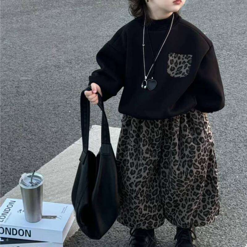 秋季儿童套装2025新款时尚豹纹裤子韩版洋气男女童圆领卫衣卫裤|undefined