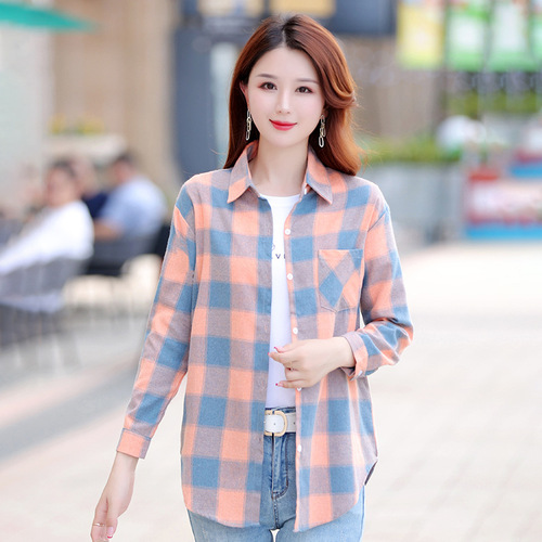 Women's Plaid Shirt Casual Fashion Versatile Open Cardigan Loose Fitting Tunic Coat Agent Trendy temperament