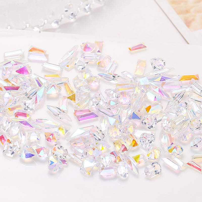 Nail Diamond Net red explosions AB colorful diamond ice through diamond nail jewelry rhinestone Super Flash resin pointed shaped drill