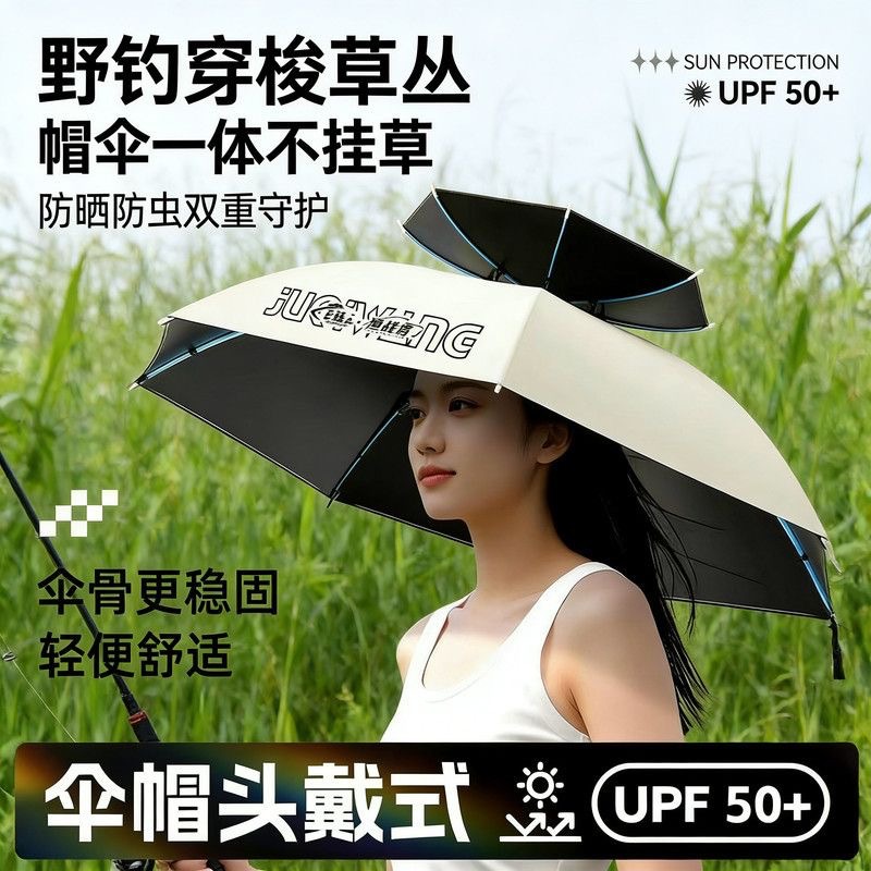 New model of head-mounted umbrella, sun protection, foldable, double-layer large sunshade umbrella for fishing, wholesale
