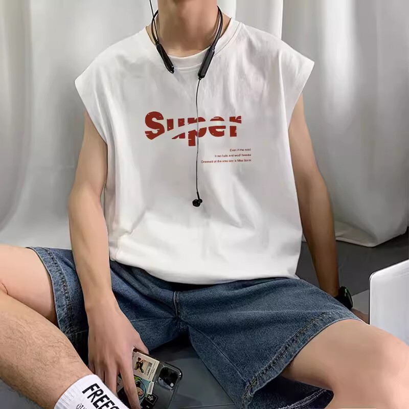 2025 New Summer Vest Men's Korean Style Trendyy Loose Sleeveless T-Shirt Student Breathable Sports Sweatshirt Vest