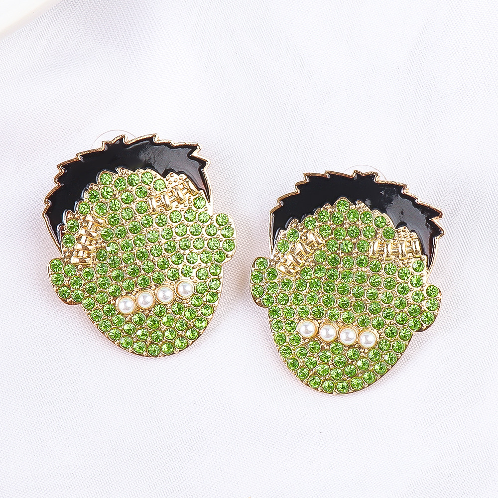 Pendientes De Halloween De Cabeza Verde De Dibujos Animados Joyería Al Por Mayor Nihaojewelry display picture 10